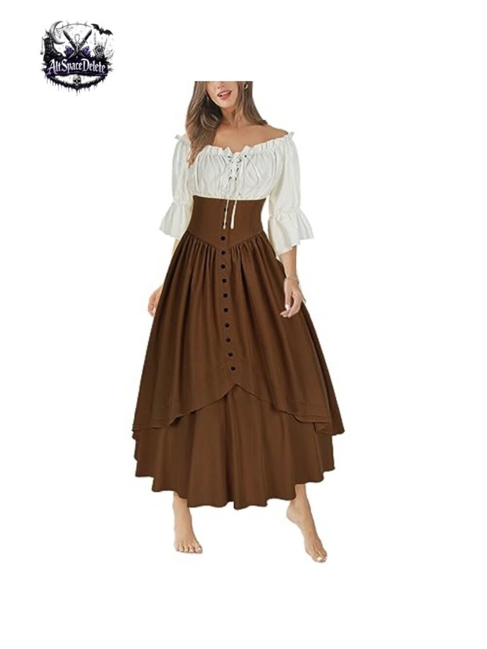 Women Renaissance Costume Off Shoulder Top High Waisted Skirt Set Medieval